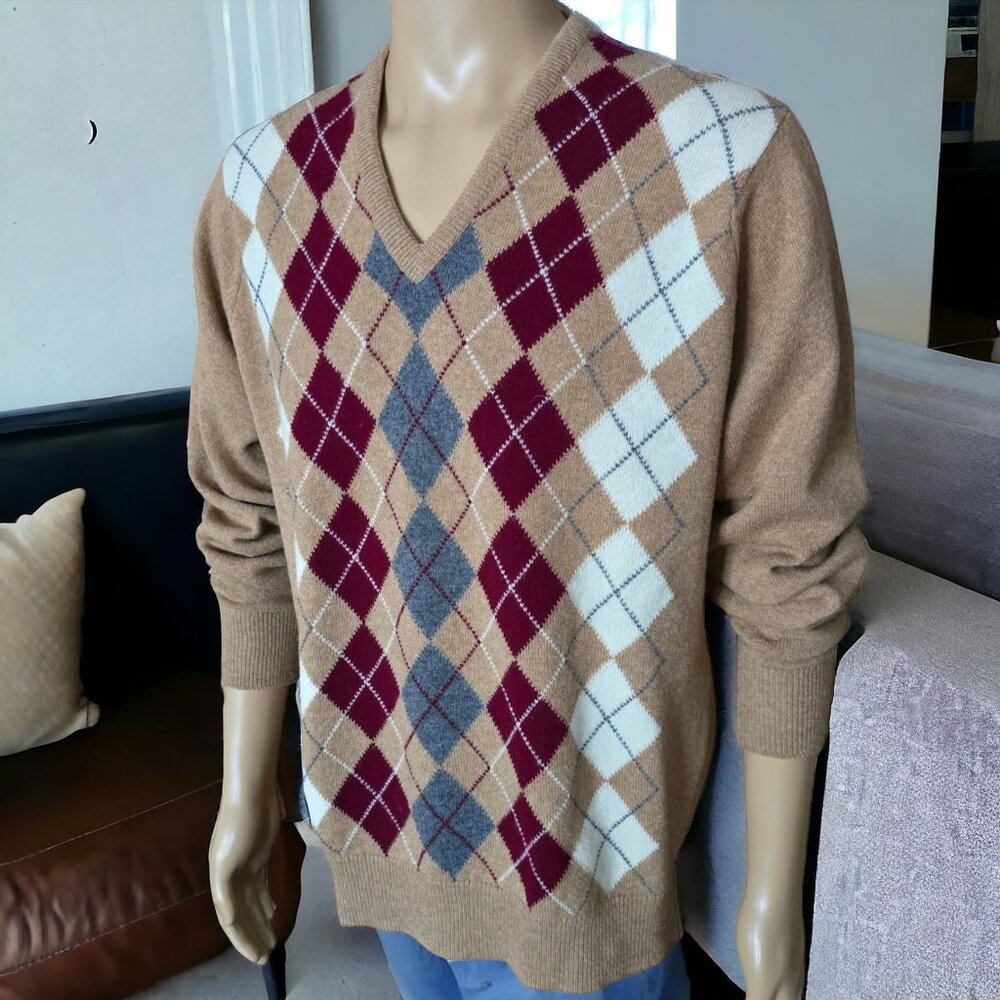 ALAN PAINE Vintage 90's (44/L) Geelong Lambswool Sweater Diamond Pattern…